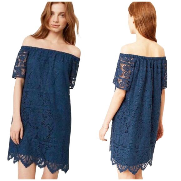 Ann Taylor LOFT Teal Blue Floral Lace Off-the-Shoulder Shift Dress Size XS - Picture 1 of 9